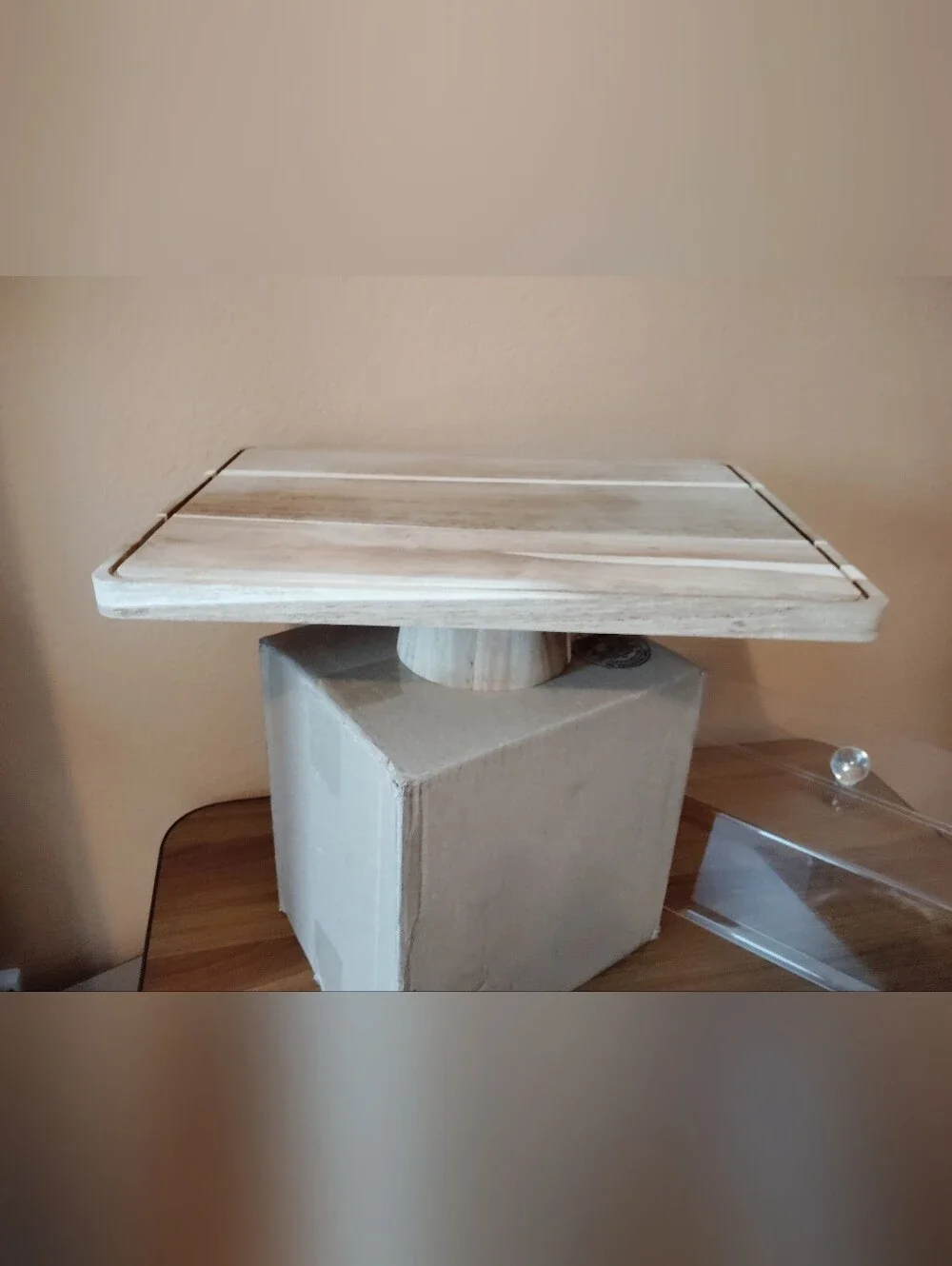 Wood and Clear Acrylic Covered Cake Stand - Natural Wood